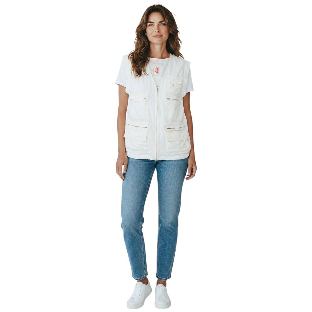 Free People FP Movement Hit The Slopes Utility Vest Painted White OB1469121 M